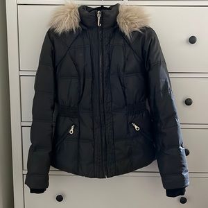 ❤️ Juicy Couture Fur Hood Puffer Coat Black Down Feather